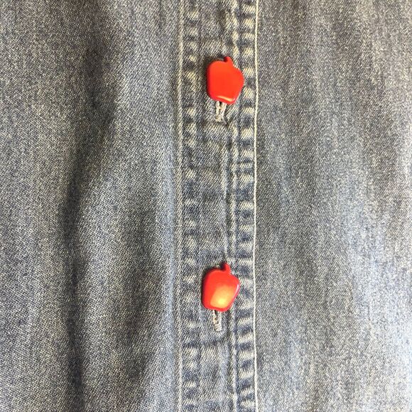 VTG Teacher School Novelty Embellished Womens Top Sz M Denim Y2K Button Up Cute - Picture 3 of 15